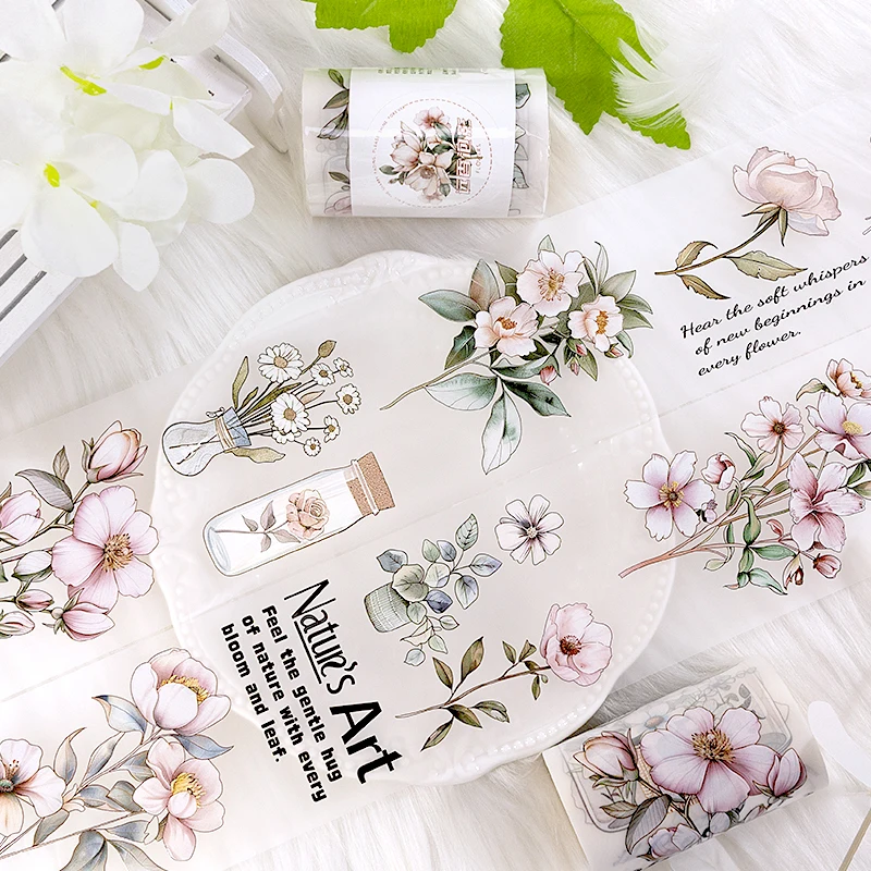 2m/롤 꽃 애완 동물 테이프 스티커 Scrapbooking 장식 콜라주 정크 저널링 일기 장식을위한 투명 DIY 마스킹 테이프..