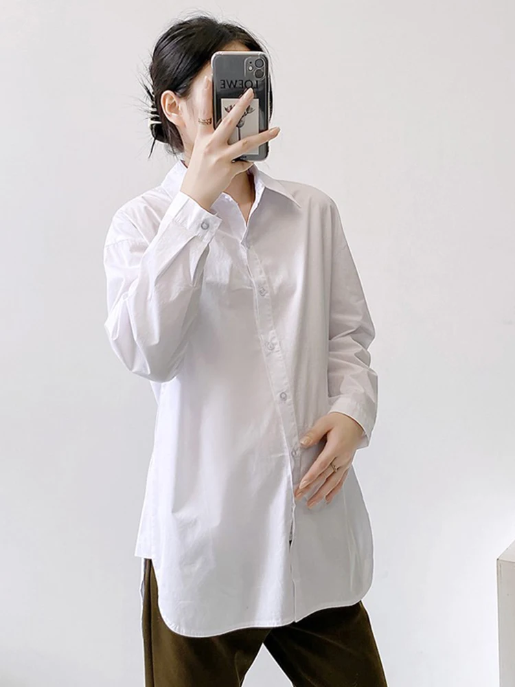 루즈핏 임산부 셔츠 긴팔 봄 가을 화이트 코튼 블렌드 180파운드 플러스 사이즈 임산부 상의 다용도 스타일 퓨어 컬러