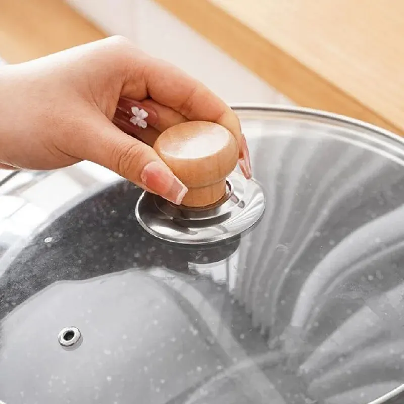 Pot Lid Handle 1PC Solid Wood Stainless Steel Pot Twist Cap Anti-scalding Kitchenware Accessory