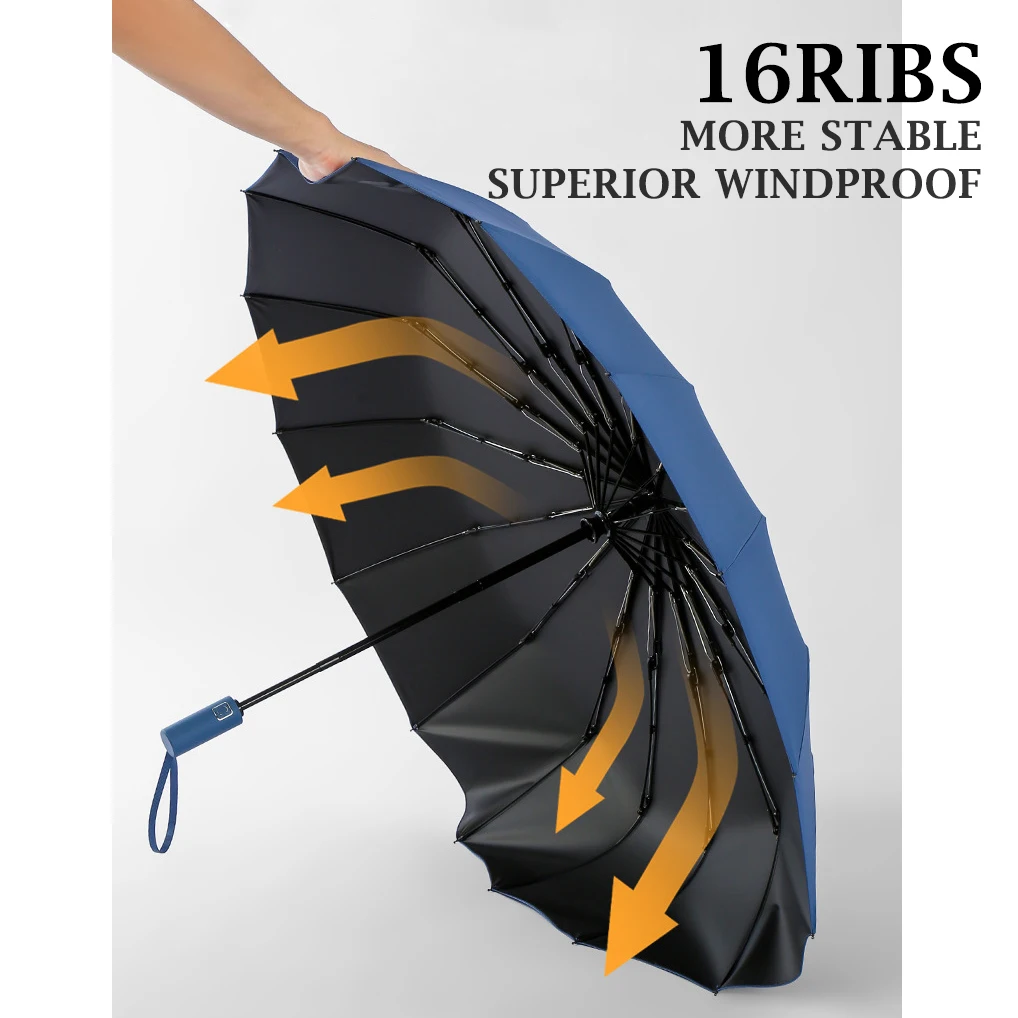 Fully Automatic Umbrella 16ribs Large Strong Umbrellas Folding Rain Men