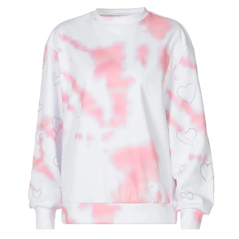 2023 New Women Casual Tie Dye Printing Crewneck Harajuku Sweatshirt Loose Streetwear Y2k Long Sleeve Hoodies Plus Size Clothing