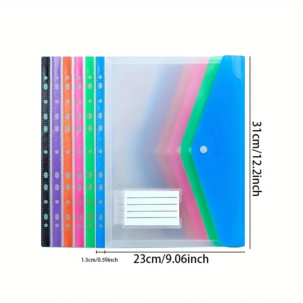 6pcs A4 Binder Pocket Plastic Envelopes Side View