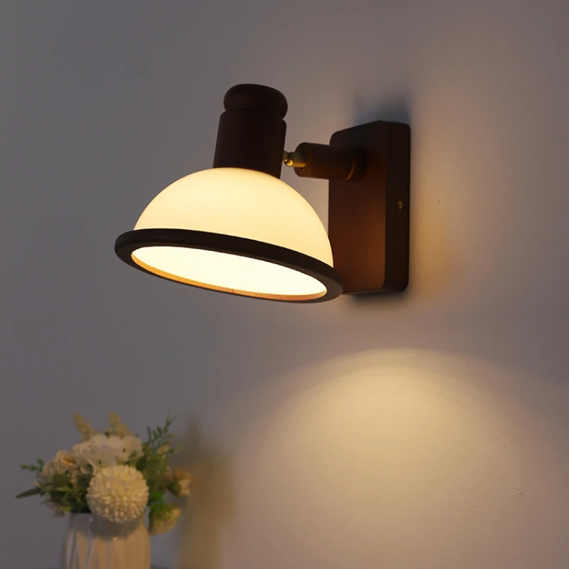 Walnut rocker adjustable wall lamp retro background wall bedroom study lamps