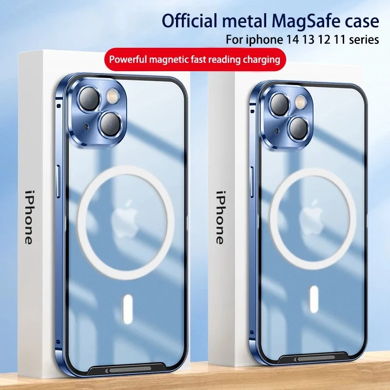 Metal Magnetic iPhone 15 14 13 12 ProMax New Upgraded Magsafe Case for iPhone14 15Plus 13 12Pro Frosted Slim Aluminum Glass Case