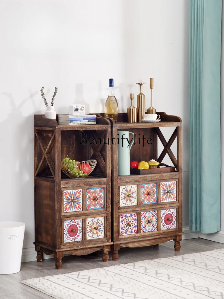 

American Solid Wood Sideboard Living Room Retro Tea Cabinet