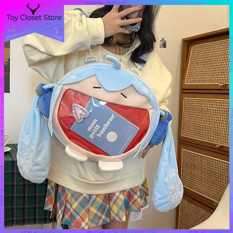 New Hatsune Miku Snow Miku Large-capacity Shoulder Bag Cute Smiling Face Storage Bag Cosplay Backpack