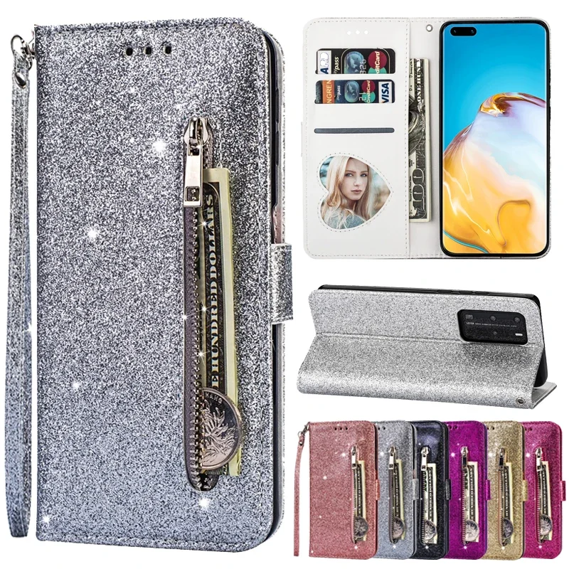 Stylish Glitter Leather Wallet Flip Case Cover