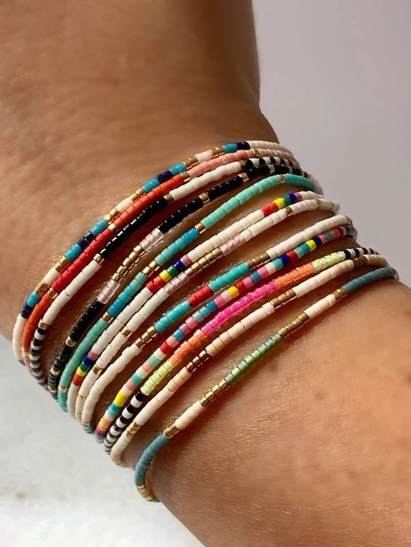 Bohemian Gold Glass Bead Stretch Bracelet Set - Handmade Vacation Jewelry for Girls