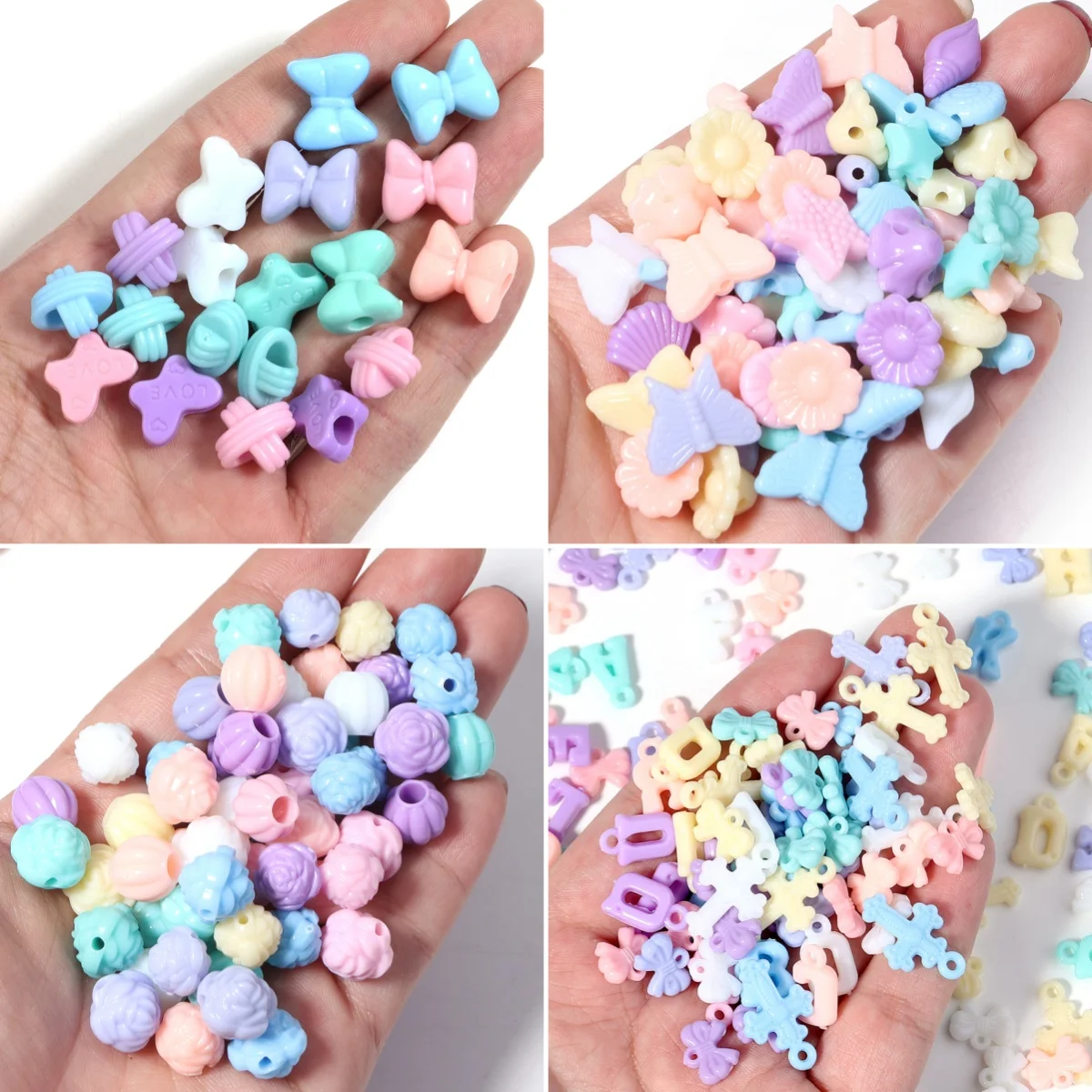 50-100Pcs 아크릴 비즈 나비 해양 동물 꽃 모양의 느슨한 스페이서 비즈 쥬얼리 만들기 DIY 팔찌 액세서리