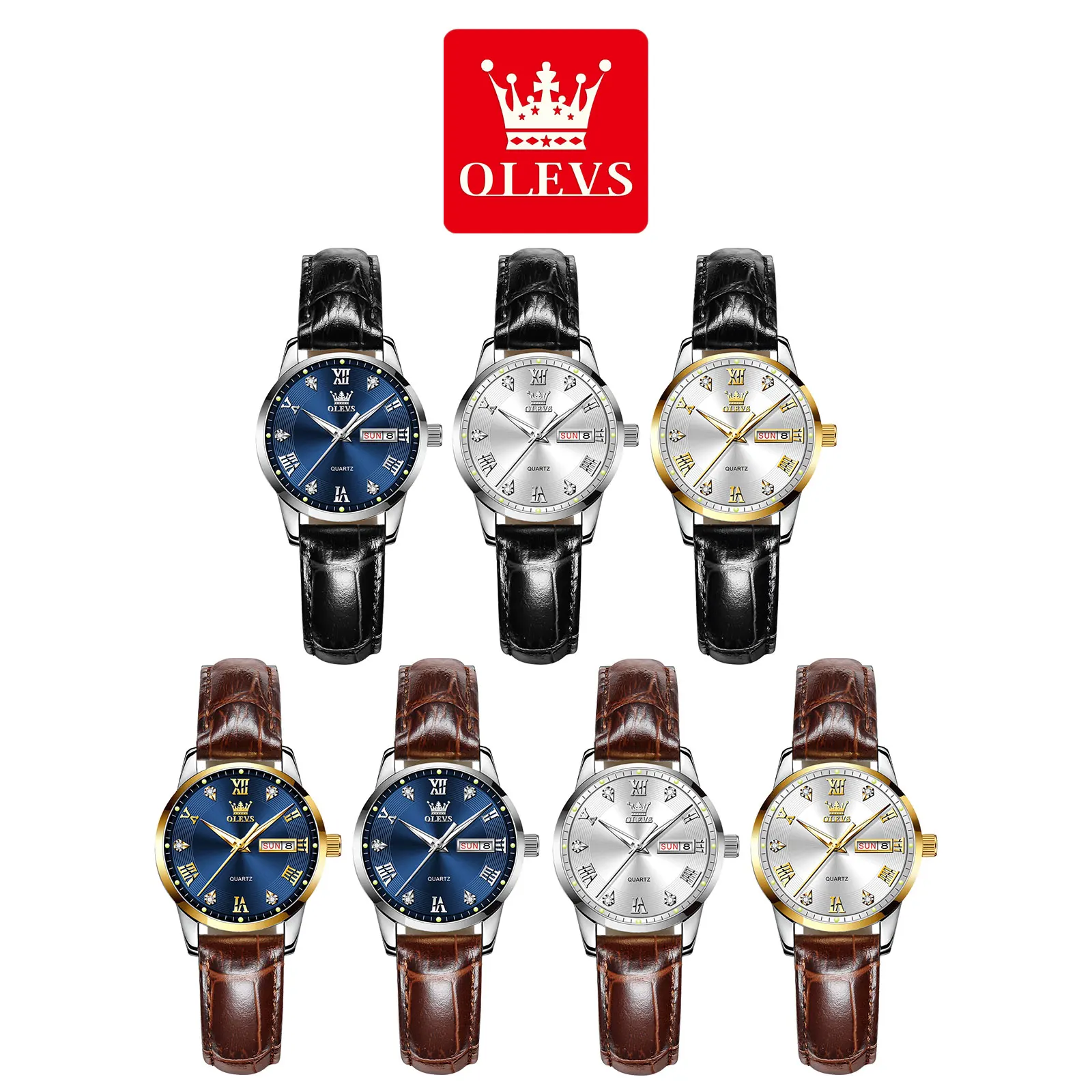 OLEVS Casual Fashion Leather Watches for Women Waterproof Calendar Luminous Lady Wrist Watch New Original Women Quartz Watches 6