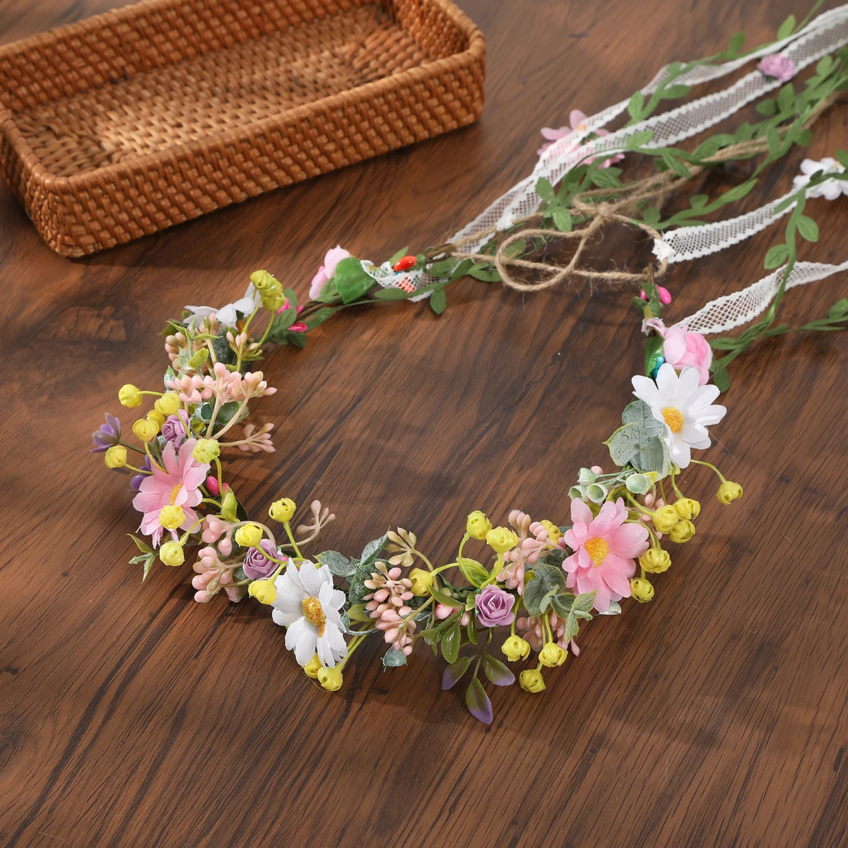 Retro Bohemia Flower Hair Crown For Bride Wedding Headband Hair Band Women Artificial Hair Wreaths Garland Hair Accessories