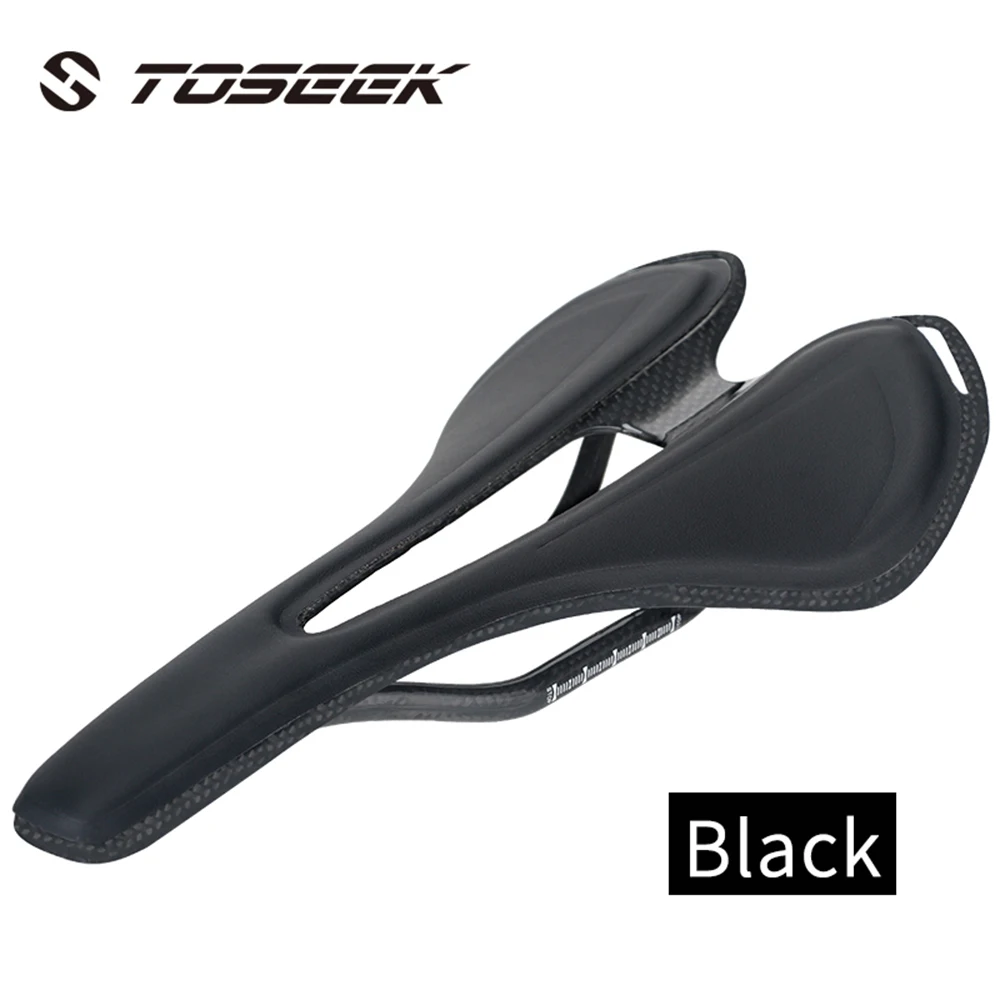 TOSEEK Bicycle Carbon Saddle Super Light Weight MTB Road Bike 125g Leather Black Seat No Logo