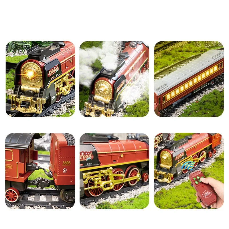 Smoke Simulation Steam Retro Model Train Electric Rail Car 2.4Ghz Remote Control Train Toys With Smokes, Light & Sound 3