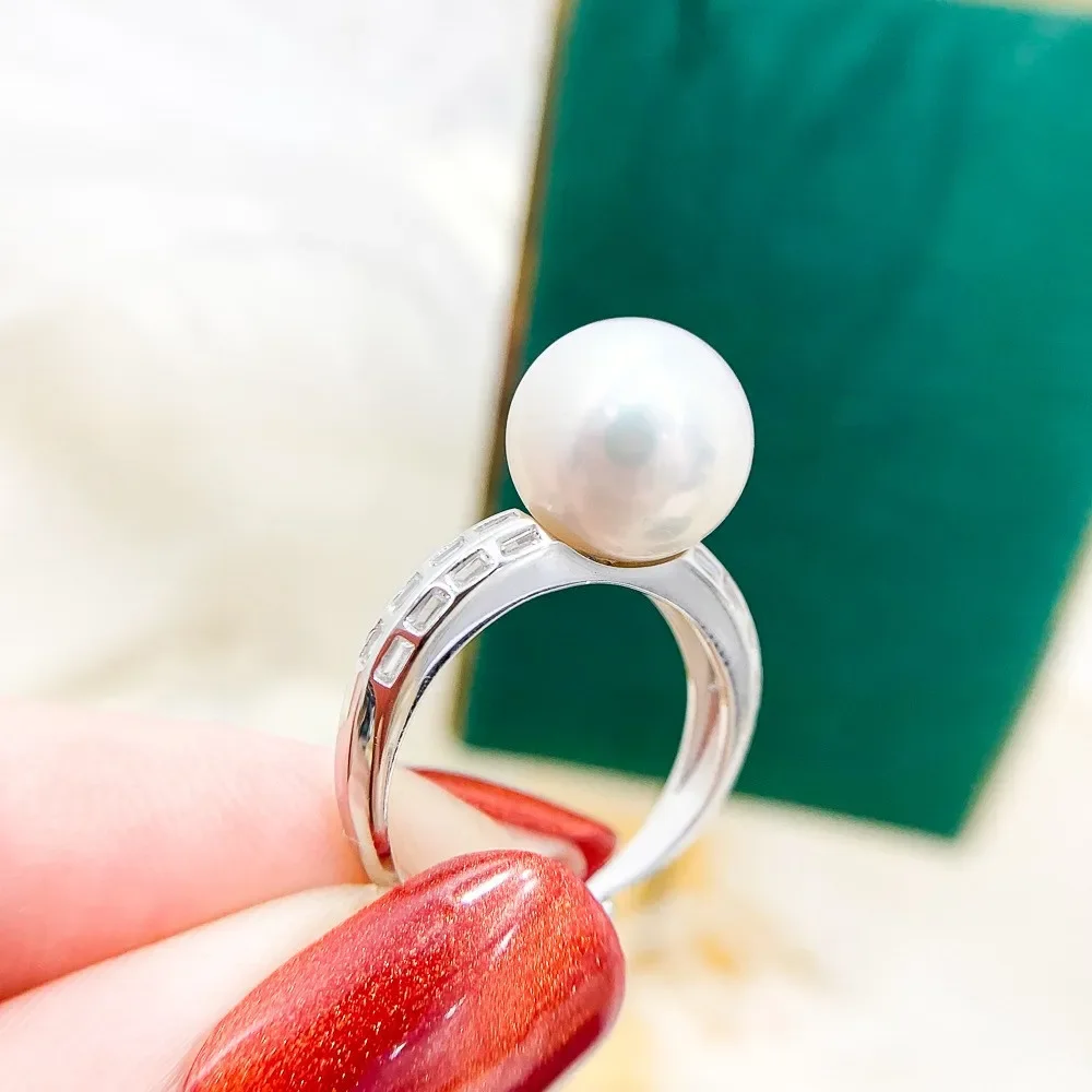 

DIY Pearl Ring Accessories S925 Sterling Silver Ring Empty Holder Fashionable Gold Silver Jewelry Fit 11-14mm Round Z373