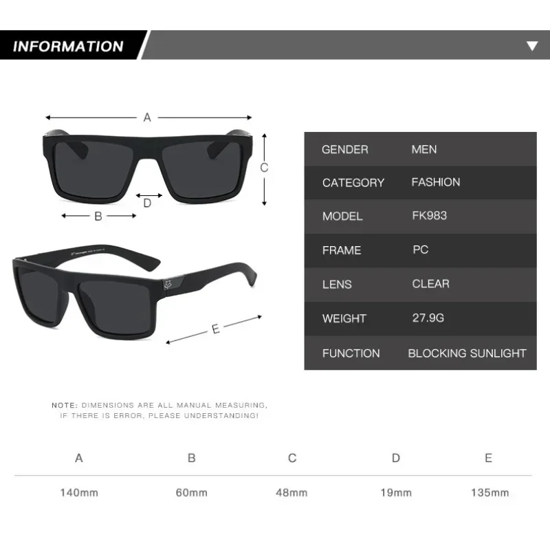 New Fox Knight Brand Square Sunglasses Women Men High Quality Glasses Outdoor Riding Fishing Sun Glasses Retro Shades Uv400 3