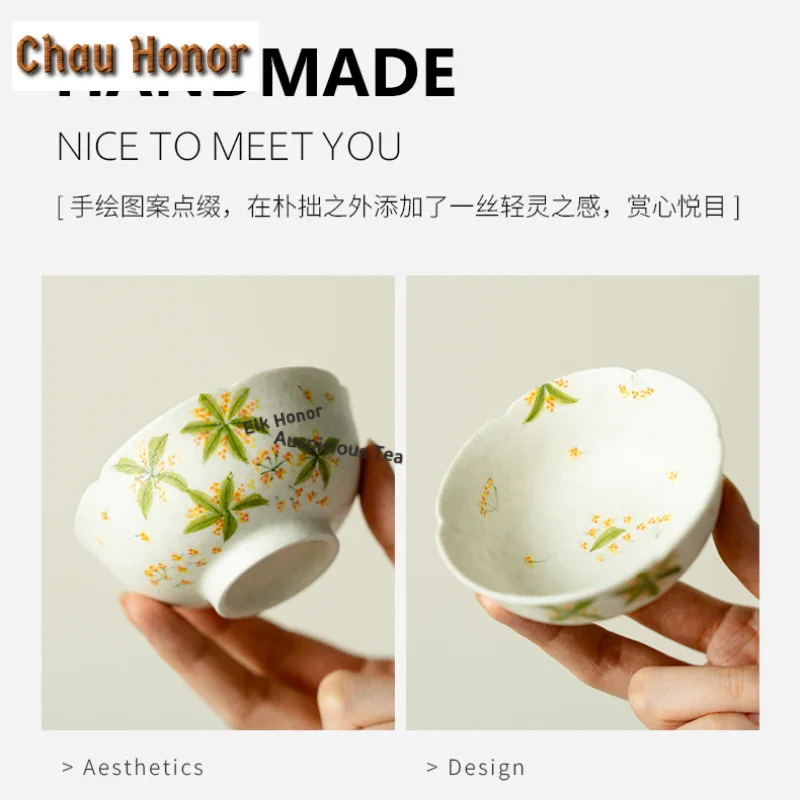100ml Hand-painted Osmanthus Flowers Teacup Handmade Tea Bowl Tea Cup Set Tea-tasting Fragrance Cup Jianzhan Master Cups Teaware