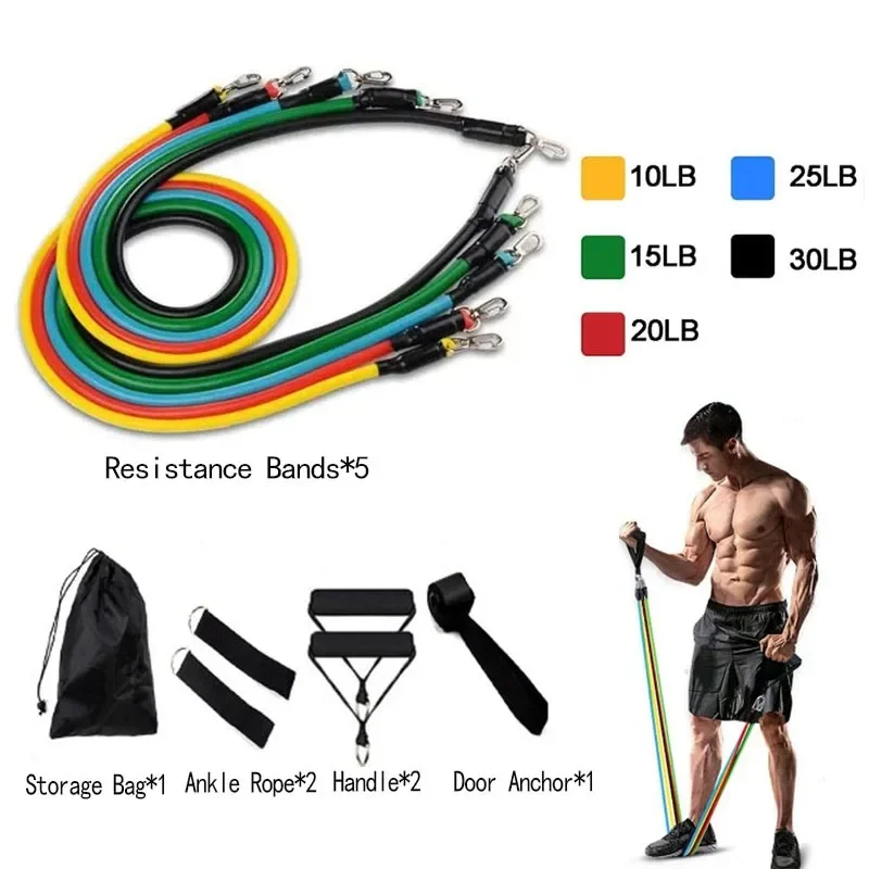 

Многофункциональный эластичный бандаж, Натяжной трос, тренировочный пояс для мышц, домашний тренажерный зал, оборудование для фитнеса, набор из 11 шт.