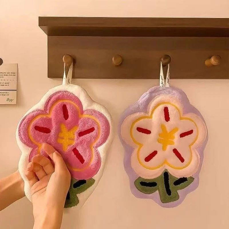 New Flower Shape Hand Towel Super Absorbent Cleaning Cloth Bathroom Kitchen Hanging Hand Wipe Thicken Handkerchief Dishcloth LIJ