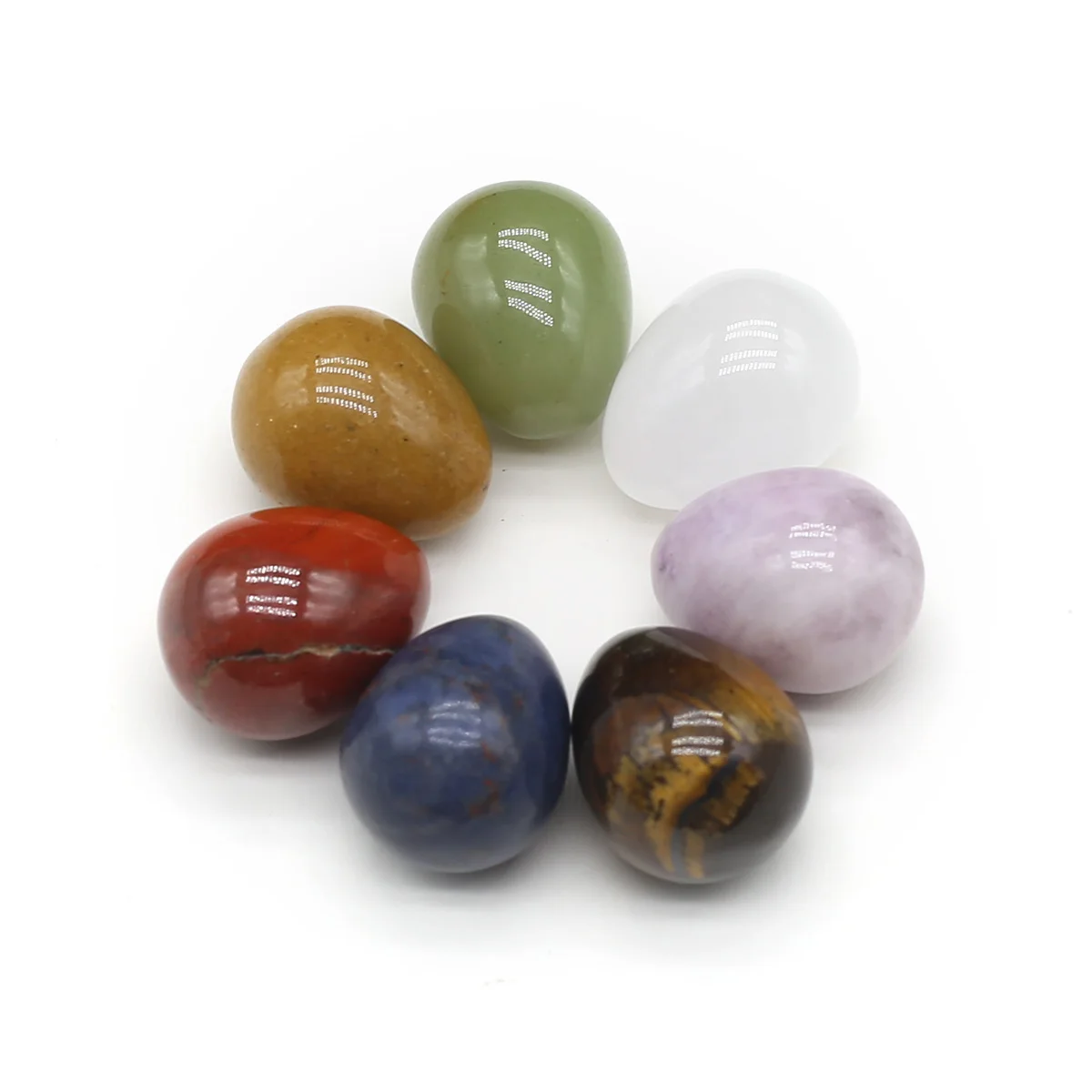 

7Pcs Natural Stone Egg Shape Ornaments Mixed Color Rose Quartz Crystal Reiki Healing Gemstone Home Decoration 17×22mm