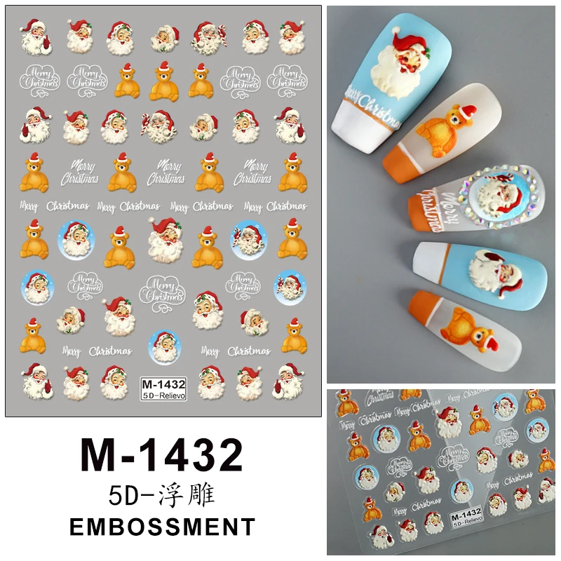 

Christmas 5D Embossed Snowman Snowflake Nail Art Stickers Cartoon Santa Claus Elk Christmas Decal DIY Manicure Decals Decoration
