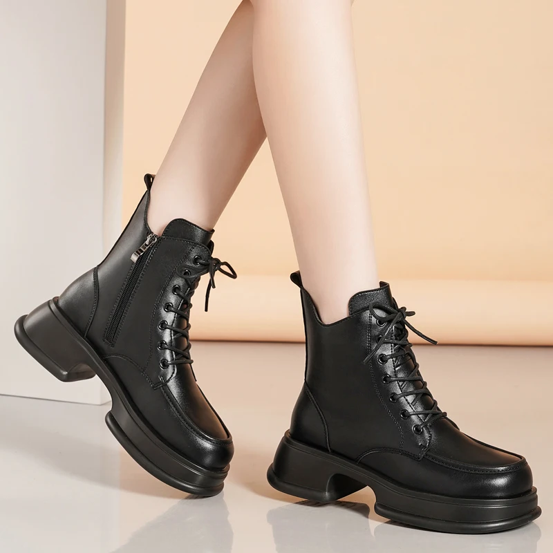 Female Ankle Snow Boots 2023 New Winter Casual Warm Boots Thick Bottom Fashion Side Zipper Outdoors Lace-up Boots for Women