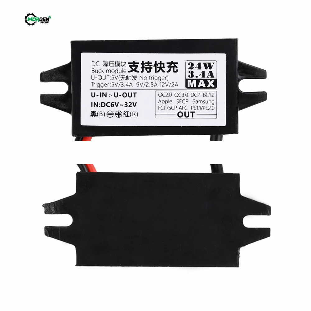 컨버터 DC-DC 스텝 다운 모듈 전원 어댑터, C타입 와이어 커넥터 인터페이스, 24W, 12V-5V