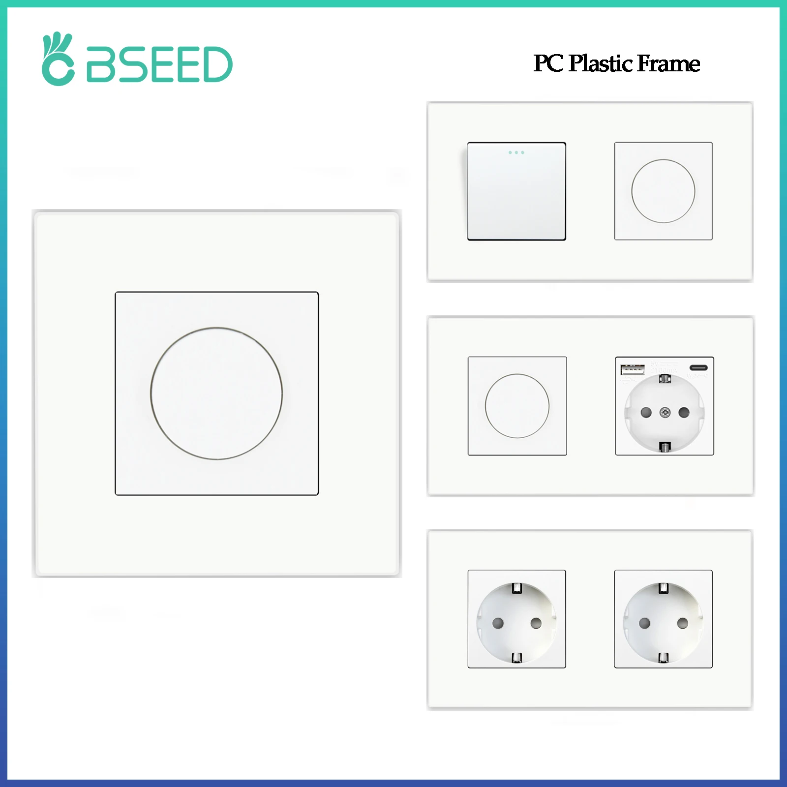 Bseed สวิตช์ไฟแบบหมุนสวิตช์ไฟ LED พร้อม1/2/3สวิตช์ปุ่มสวิตช์ไฟติดผนังกรอบพลาสติก PC 1