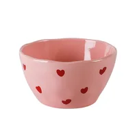 Salad Bowl Pink Heart Pattern Ceramic Plate Coffee Cup Children Dessert Bowl Household Cute Dinner Plates Restaurant Tableware 5