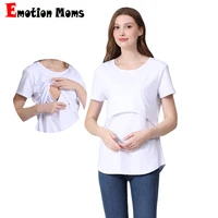 Emotion Moms Summer Maternity T-Shirt Big Size Short Sleeve Stretch Cotton Tops Breastfeeding Loose Clothes For Maternity Women 1