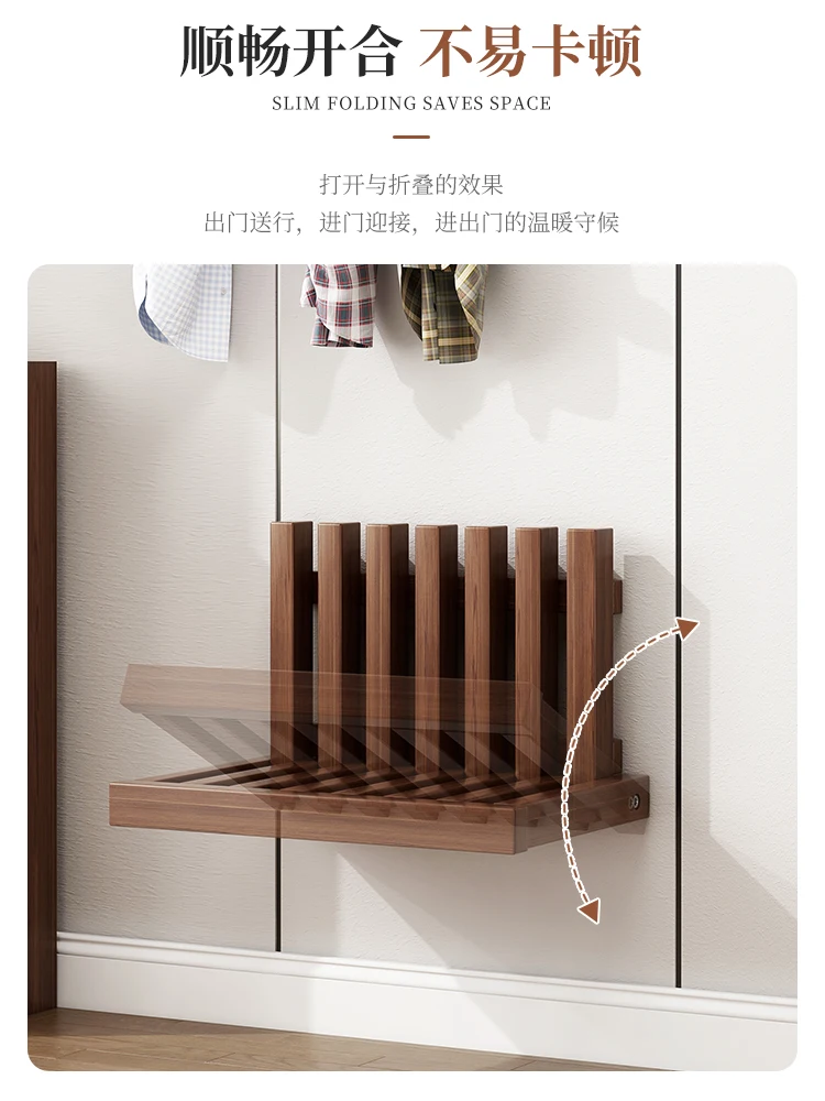 Wall-mounted shoe changing stool, bathroom folding seat, kitchen invisible solid wood stool, entrance door shoe changing chair 2