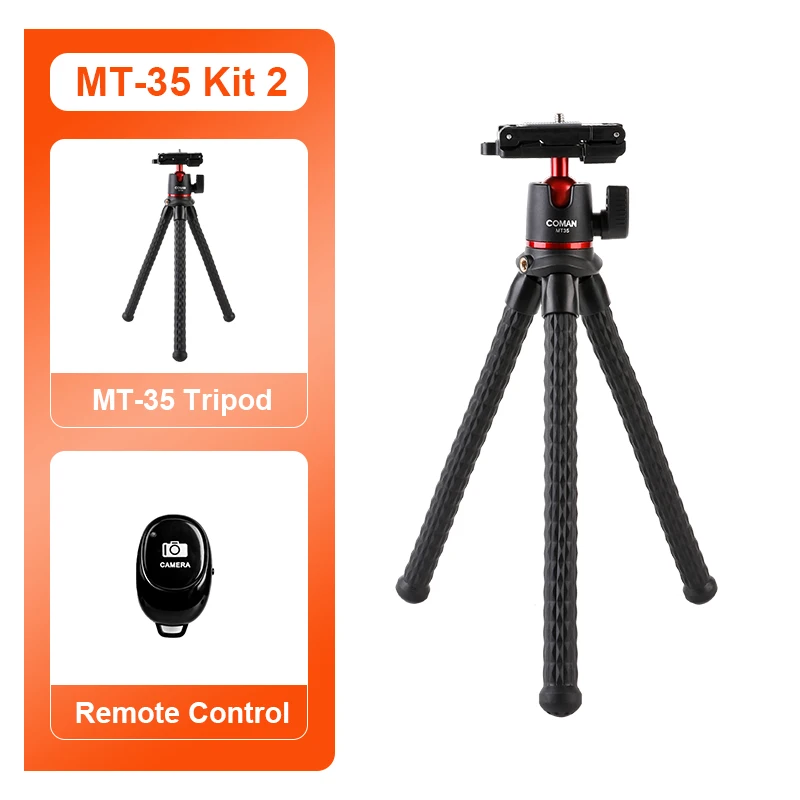 COMAN MT-35 Versatile Flexible Tripod with Hidden Phone Mount and Cold Shoe for Cameras and Smartphones