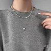 LATS Double Layered Love Heart Pendant Necklace for Women Silver Color Simple Neck Chain Choker Fashion Jewelry Birthday Gifts