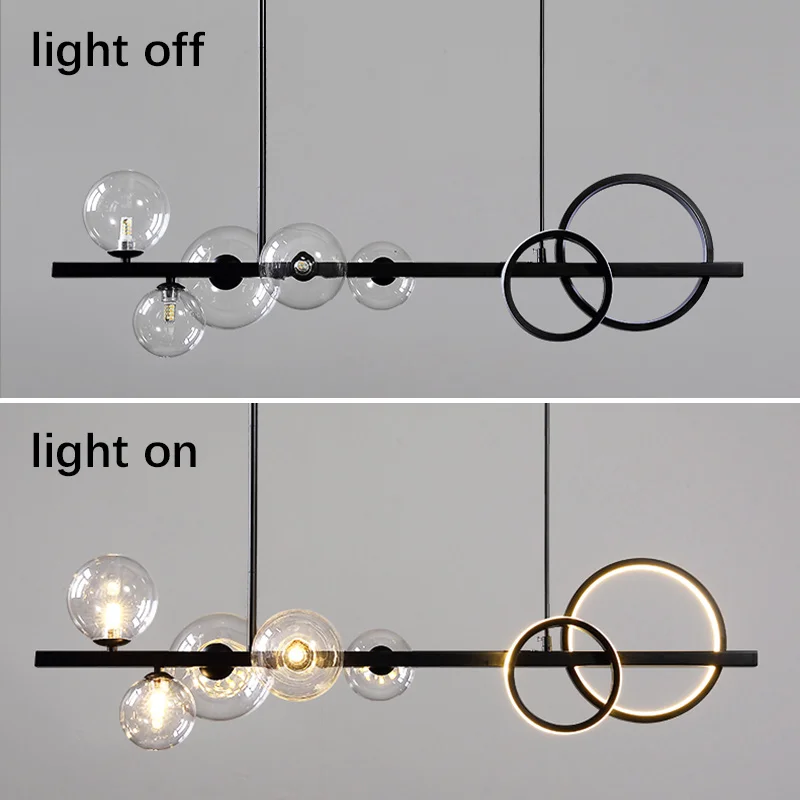 Lampadario moderno a soffto lungo a LED nero per tavolo da cucina, sala da pranzo, soggiorno, lampada a sospensione, illuminazione interna, apparecchi di illuminazione  39