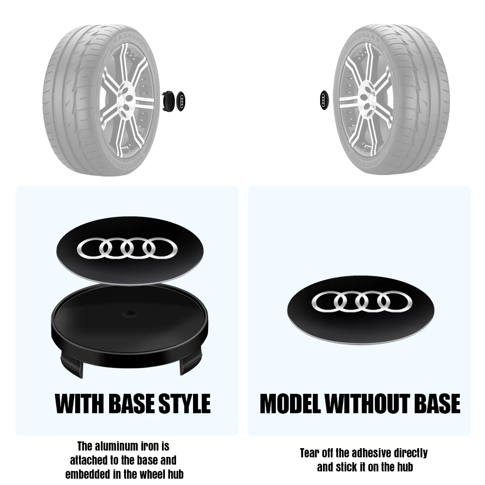 56/60/65/68mm 4PC Car Wheel Center Cap Decorative Decal Accessories Audi SLINE RS A1 A2 A3 A4 A5 A8 Q1 Q2 Q3 Q4 TT S QUATTRO wheel hub caps