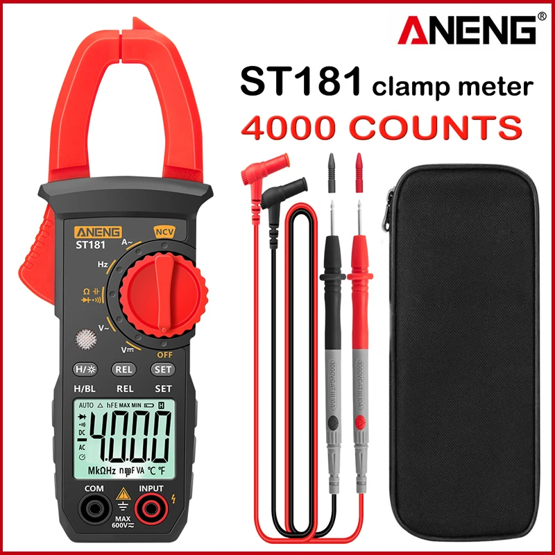 

ANENG ST181 Digital Clamp Meter DC/AC Current 4000 Counts Multimeter Ammeter Voltage Tester Car Amp Hz Capacitance NCV Ohm Test