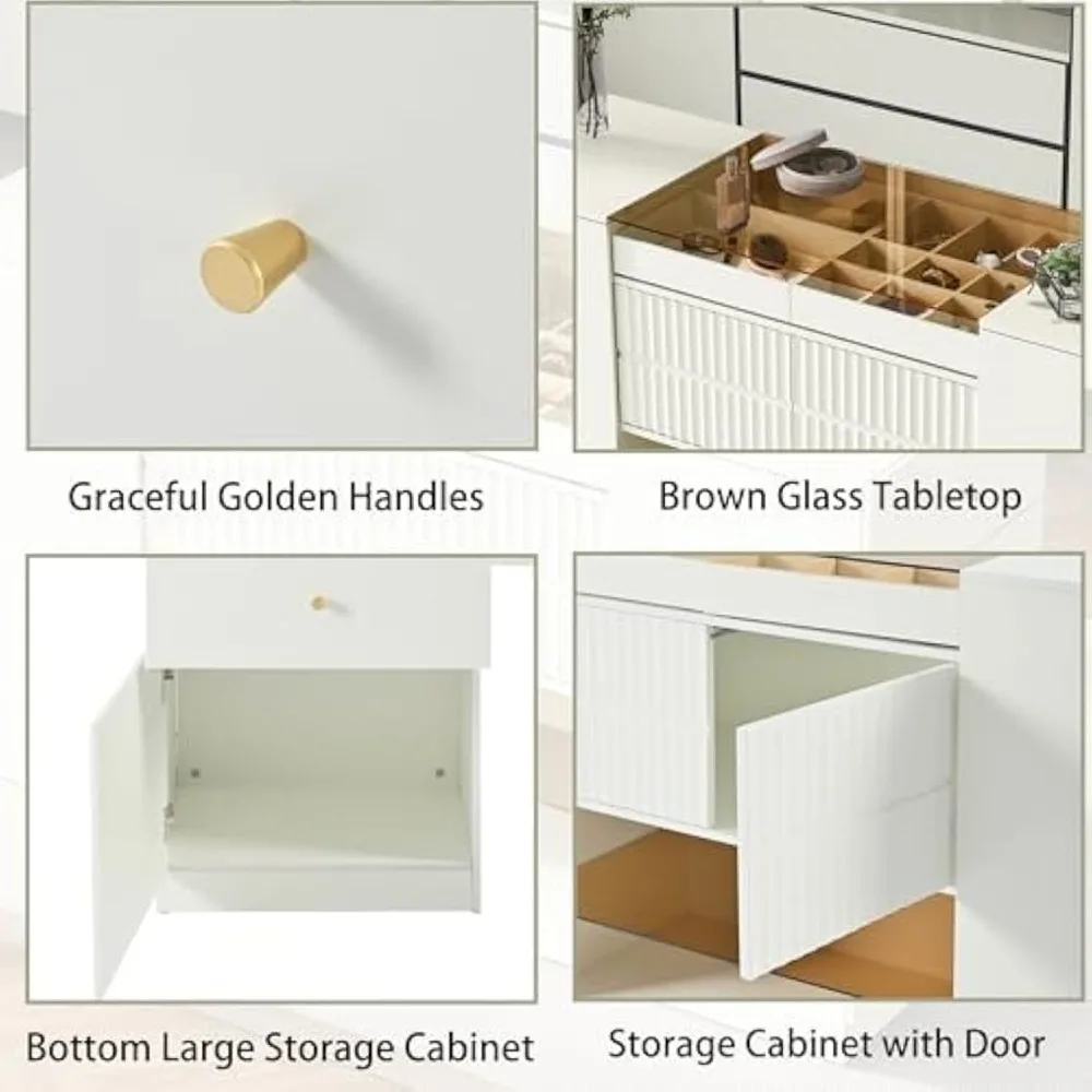 Modern Closet Island with Drawers Glass Top, Multi-Function Armoire Bedroom Island with Display Shelf & 6 Drawers, Wooden Closet 6