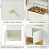 Modern Closet Island with Drawers Glass Top, Multi-Function Armoire Bedroom Island with Display Shelf & 6 Drawers, Wooden Closet 6