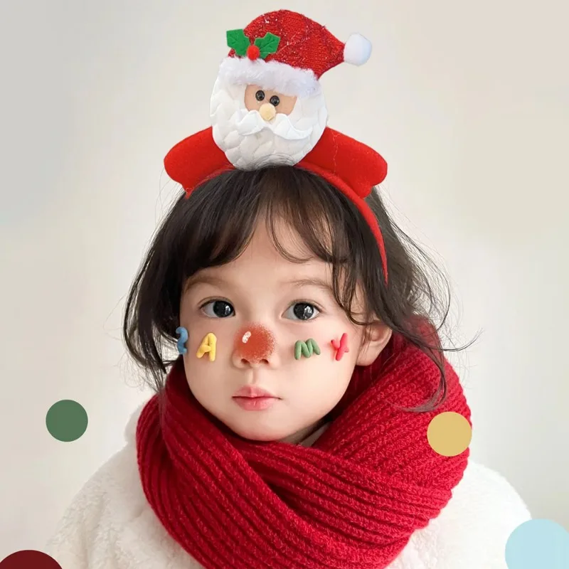 Christmas Children Cartoon Headwear Santa Claus Reindeer Snowman Headdress Party Decoration Fabric Headband Festival Party Gift
