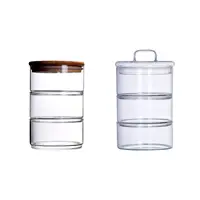 3 Layer Glass Food Jar Grain Container Glass Storage Container Airtight Glass Storage Jar 3 Tier Stacking Jars for Nuts Pantry 1