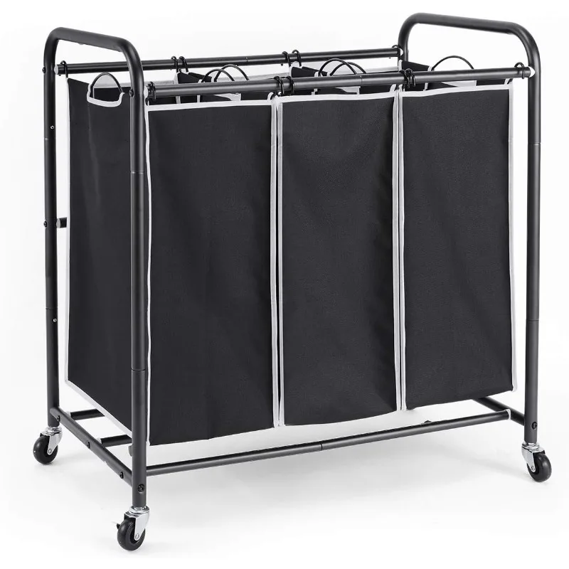 

Laundry Sorter, 3 Compartment Laundry Hamper with Heavy Duty Rolling Lockable Wheels, Laundry Basket Organizer
