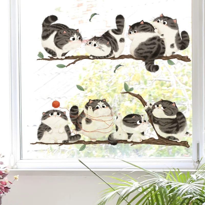 Branch cat wall stickers scratch covering vinyl decals cartoon animal door accessories children bedroom kitchen home decoration wall stickers self adhesive stickers kitchen wall sticker