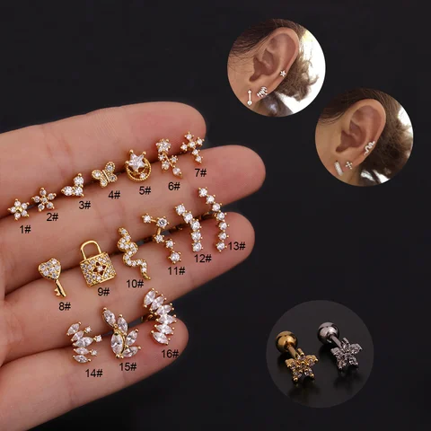 Diameter 1.2mm Piercing Stud Earrings for Women 2020 Trendy Jewelry Fashion Key Lock Snake Earrings Funny Gift