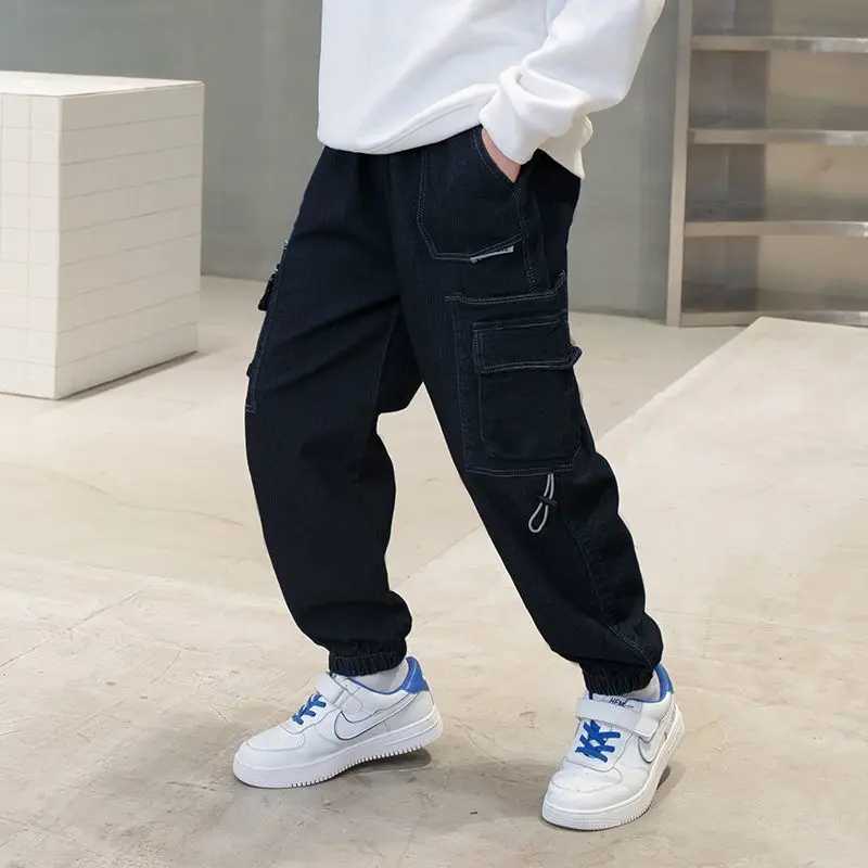

Boys' jeans 2022 spring, autumn and winter new elastic plus velvet casual loose fashion pants 3-8-12T student men's casual pants