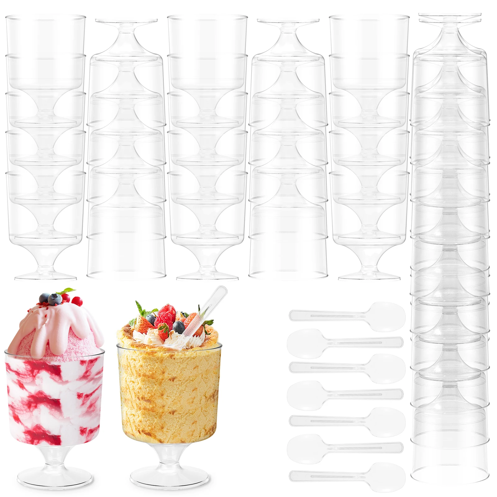 100/50pc Plastic Mousse Cup Mini Dessert Cups with Spoon for Shop Wedding Party Fruit Ice Cream Jelly Yogurt Cupcake Baking Cup