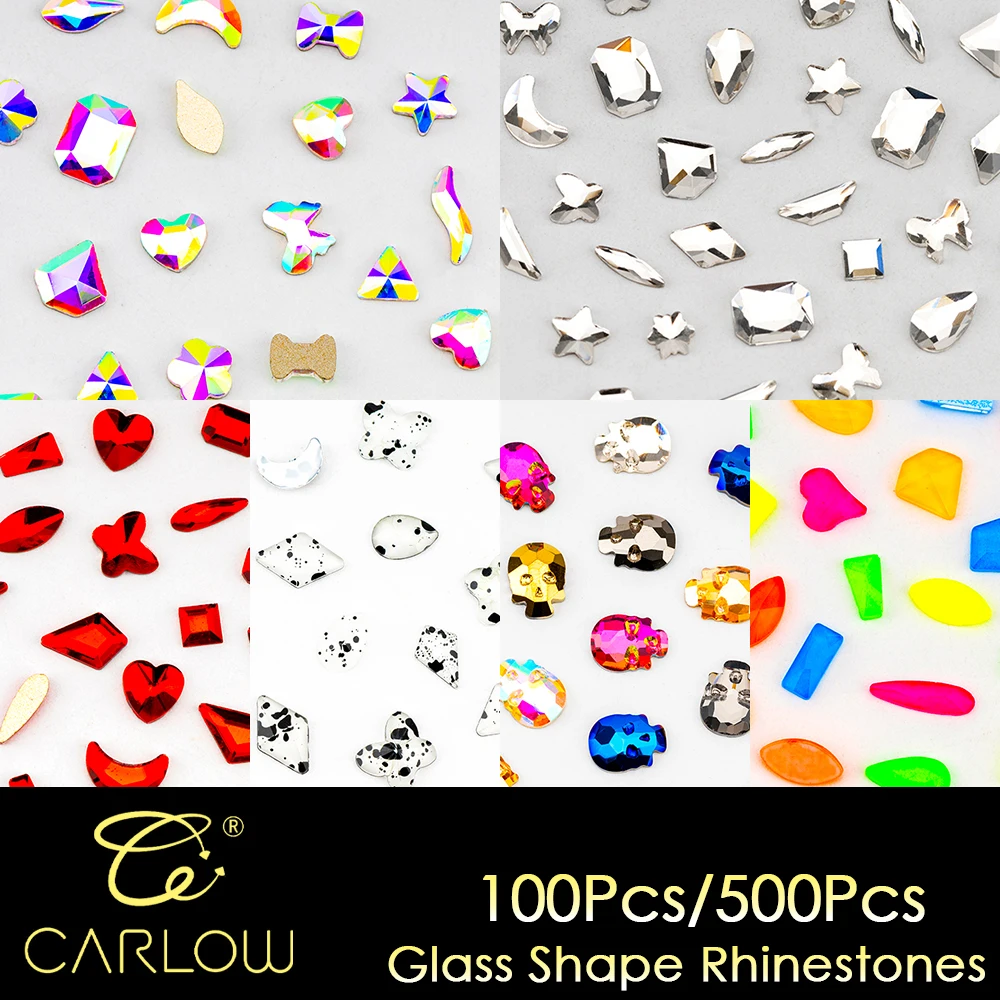 CARLOW 골드 바닥 플레어 그린 네일 아트 라인석 하이 퀄리티, 유리 혼합 모양 스트라스, DIY 장식 SPH-14