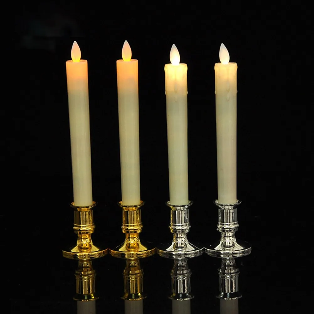 Candle Holders 2pcs Taper Candle Holders Silver Gold Rod Wax Base