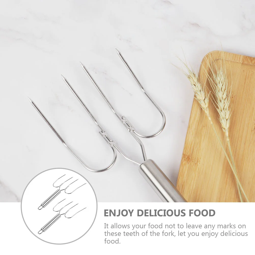 2 Pcs Stainless Steel Roasting Fork Turkey Lifter Barbecue Tool Meat Skewer Poultry Fork Steak Hoist Kitchen Dining Bar Meat