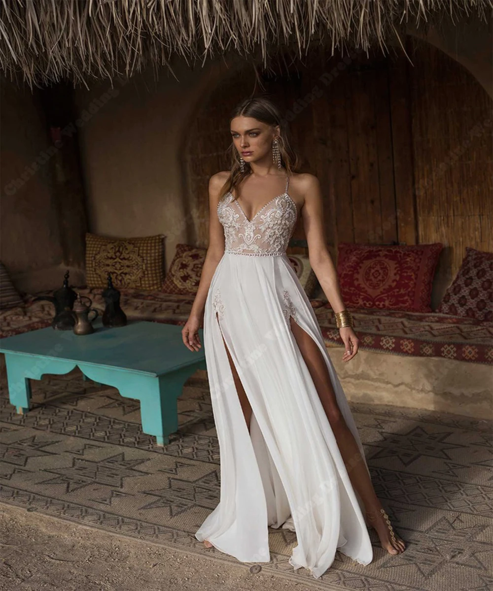 

Sweet Women Wedding Dresses Smooth Fabric Bridal Princess Prom Gowns Formal Beach Party Sexy Sleeveless A-line Vestidos De Novia