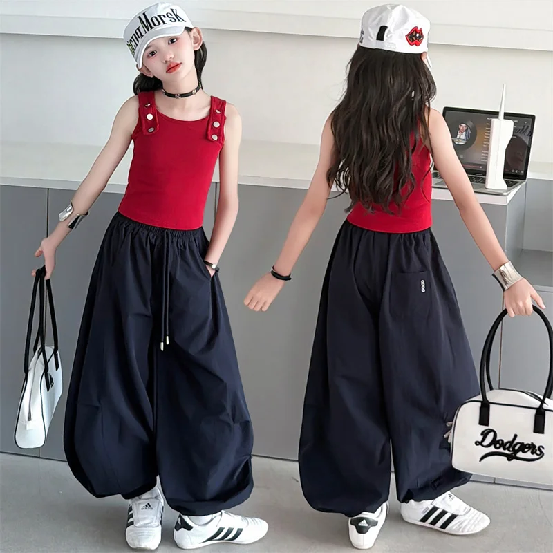 Abbigliamento per bambini da 5 a 14 anni Set di abbigliamento per adolescenti Gilet, top e pantaloni sportivi 2 pezzi Abbigliamento streetwear coreano per ragazze - immagine 4