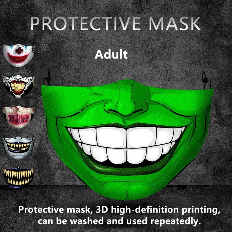 Mask dustproof Filter Adult Big Mouth 3D Face Masks Mascara Halloween Masculino Reusable Washable Clown Mask M&aacute;scara Divertida 1 face mask